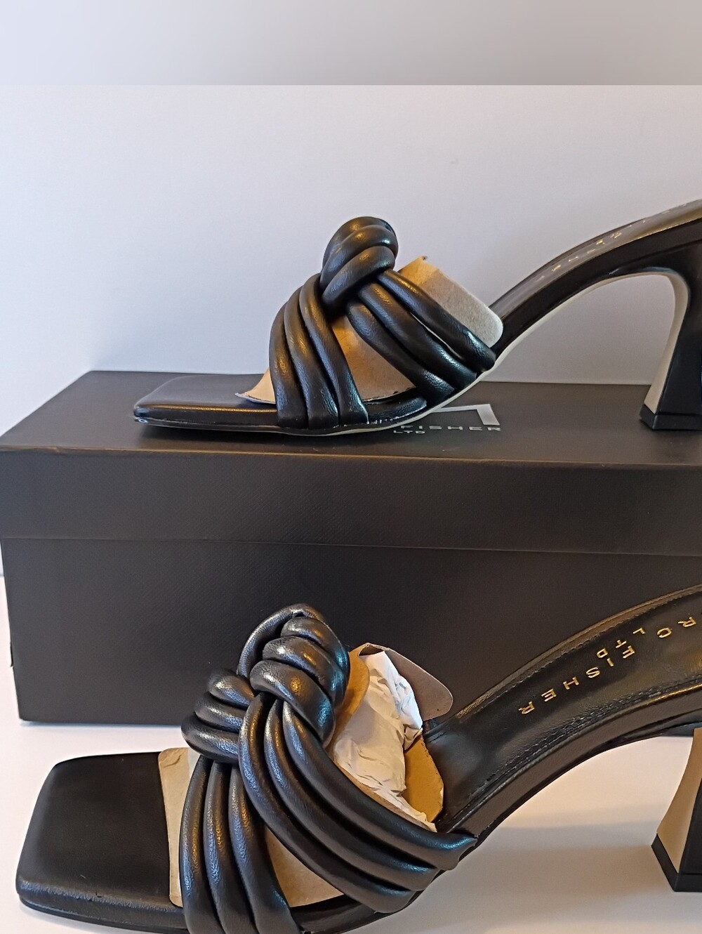 Marc Fisher Black Knotted Leather Mule Heels